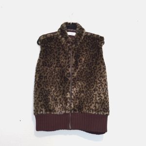 Ms Lee Leopard Brown Animal Print Faux Fur Vest XL